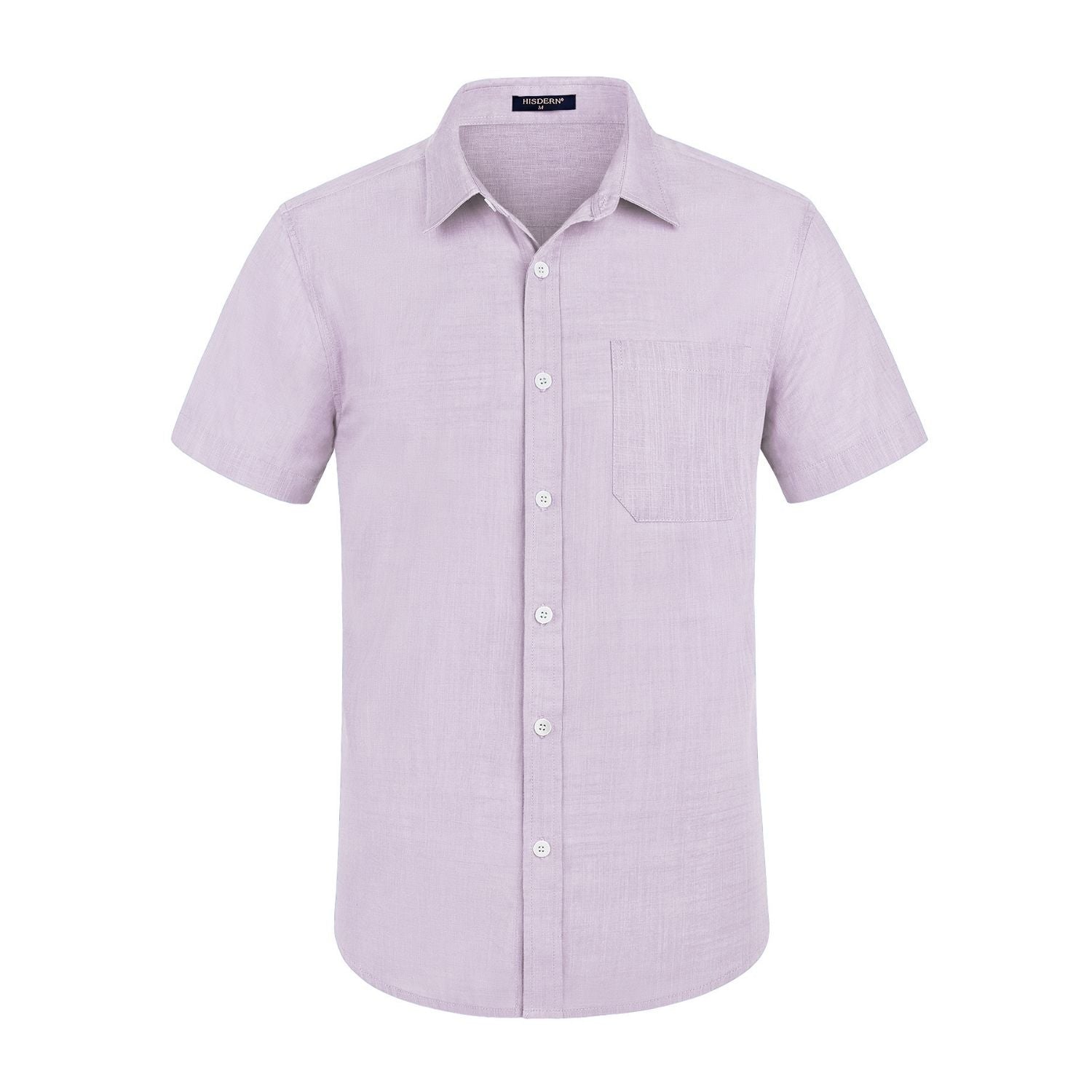 Men's Short Sleeve Lilac Casual Linen Shirts for Summer Beach