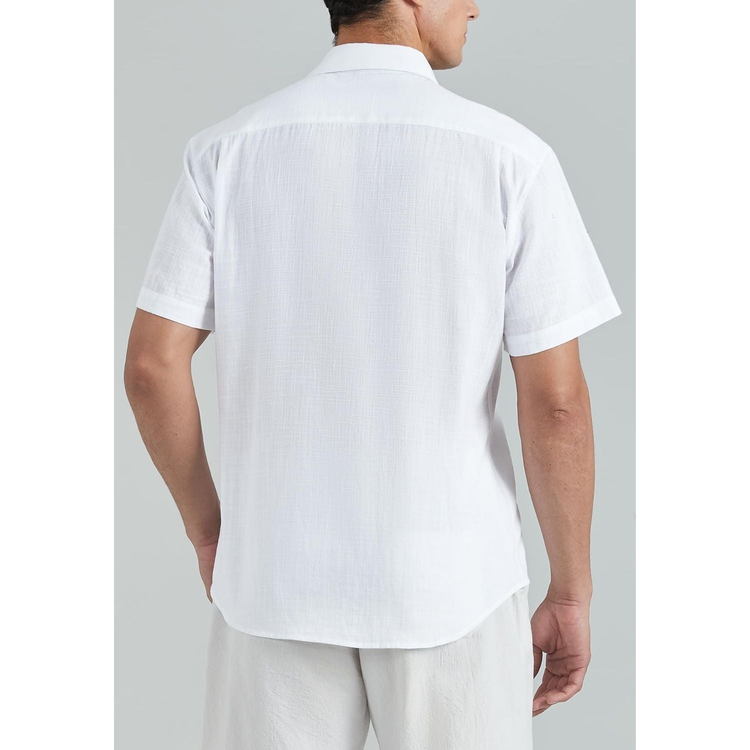 Men's Short Sleeve White Casual Linen Shirts for Summer Beach