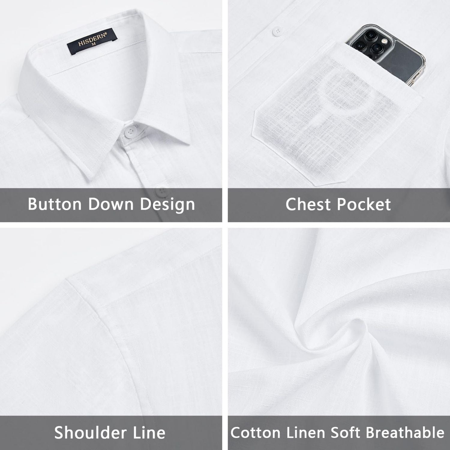 Men's Short Sleeve White Casual Linen Shirts for Summer Beach