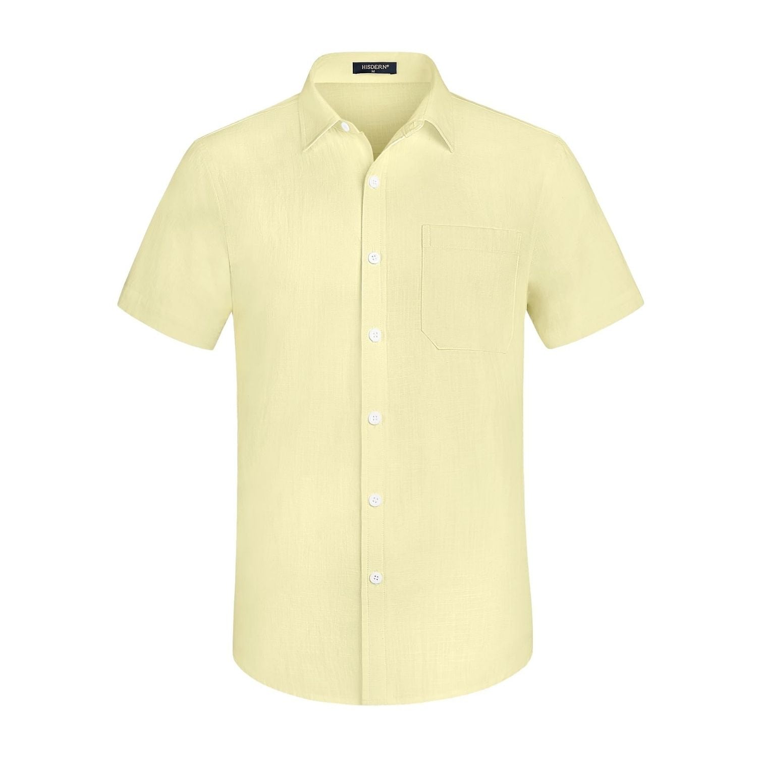 Men's Short Sleeve Yellow Casual Linen Shirts for Summer Beach