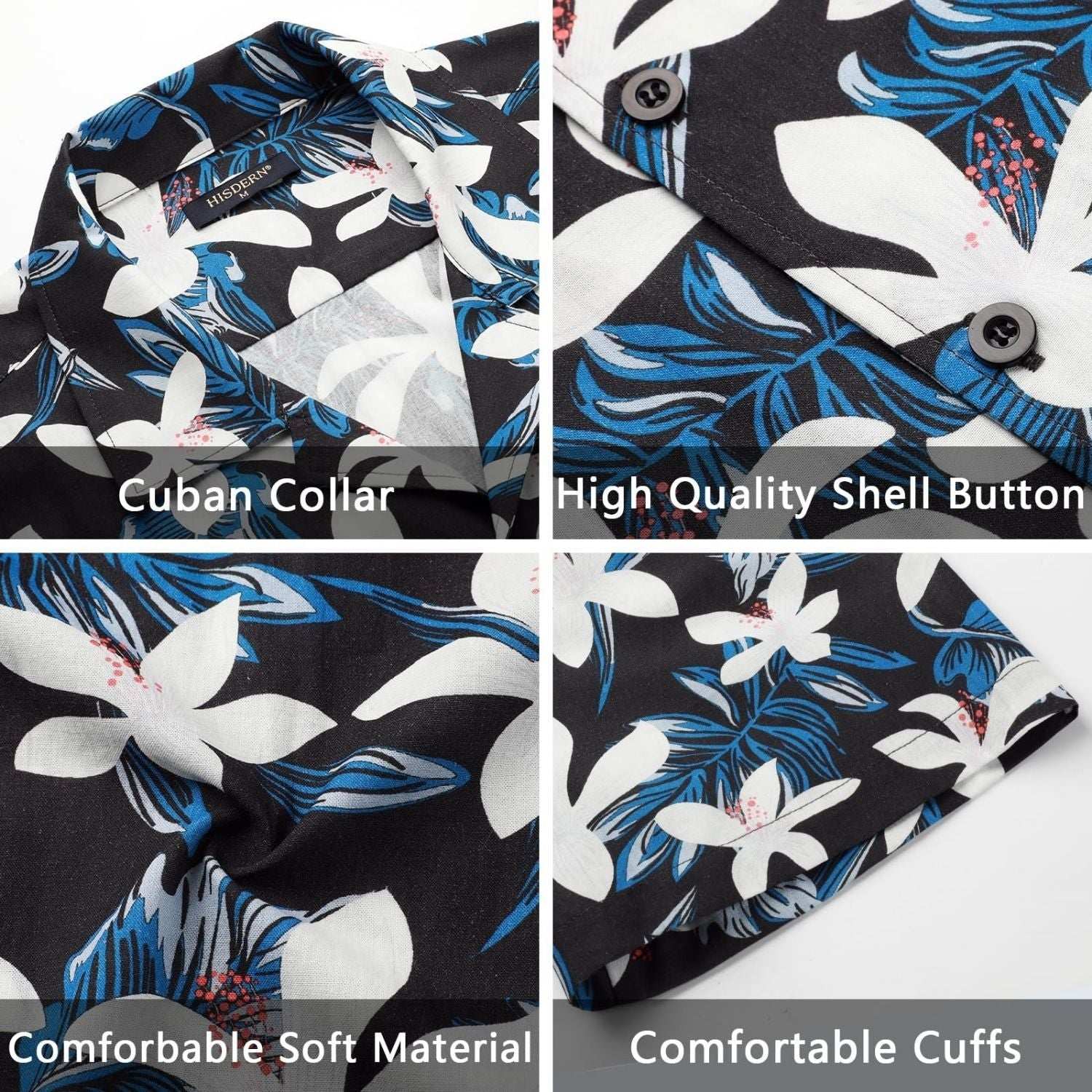Black White Floral Button Up Hawaiian Shirt For Summer Vacation