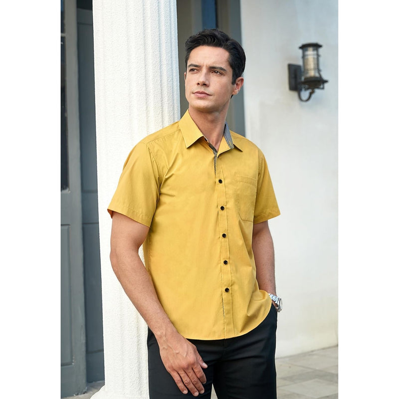 Men's Short Sleeve Shirt with Pocket - B1-YELLOW