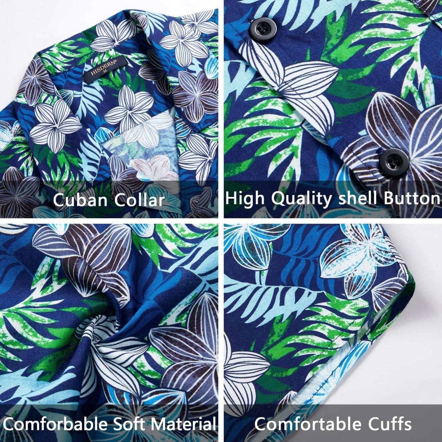 Blue White Floral Button Up Hawaiian Shirt For Summer Vacation
