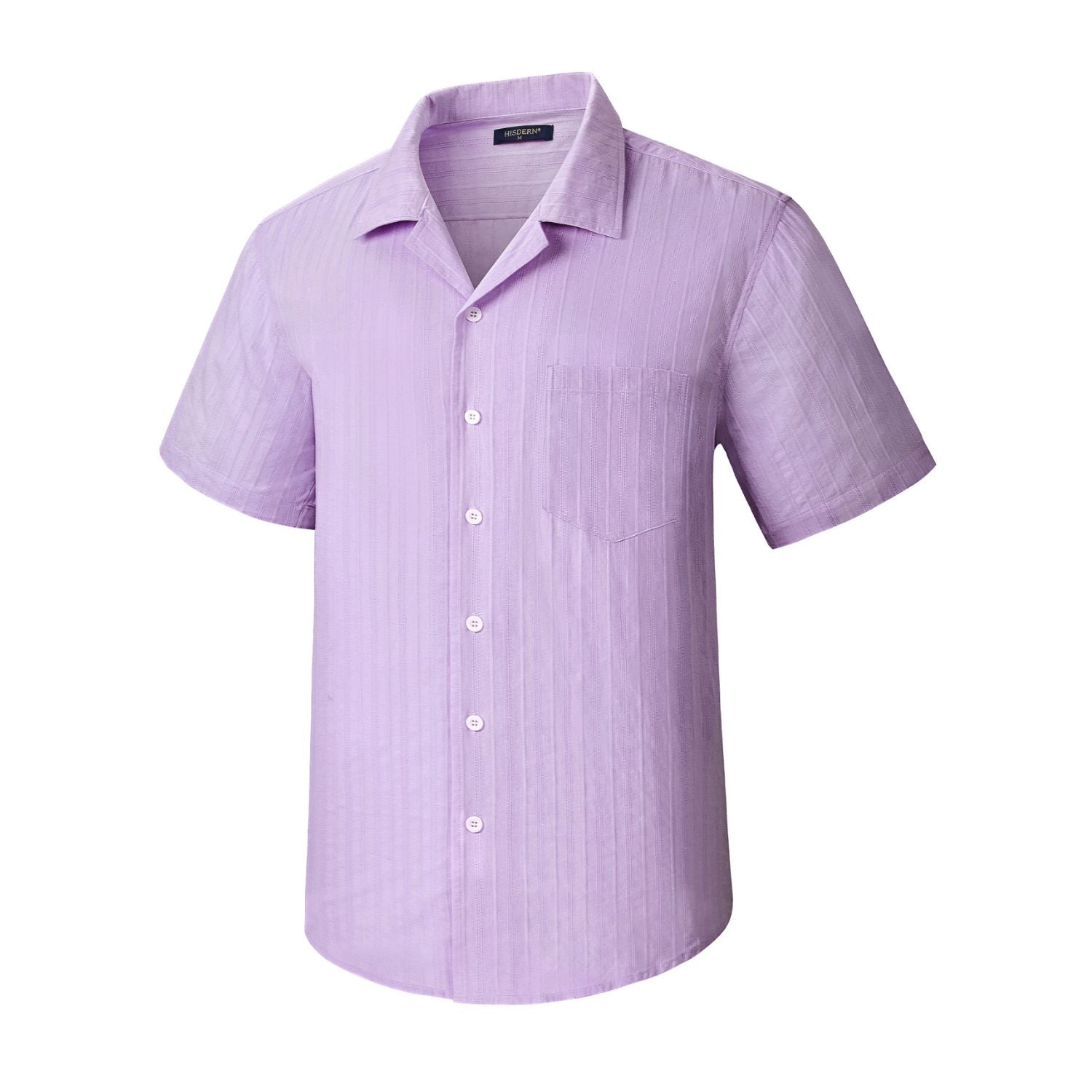 Hisdern Casual Short Sleeve Purple Cuban Collar Shirts for Men Summer