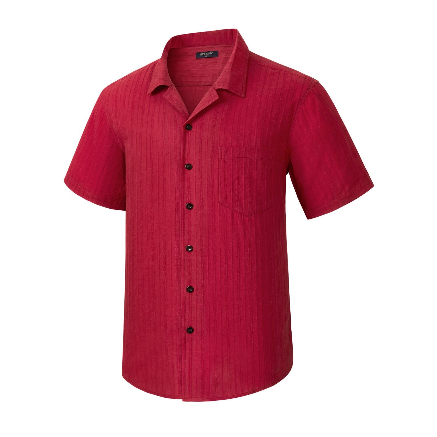 Hisdern Casual Short Sleeve Red Cuban Collar Shirts for Men Summer