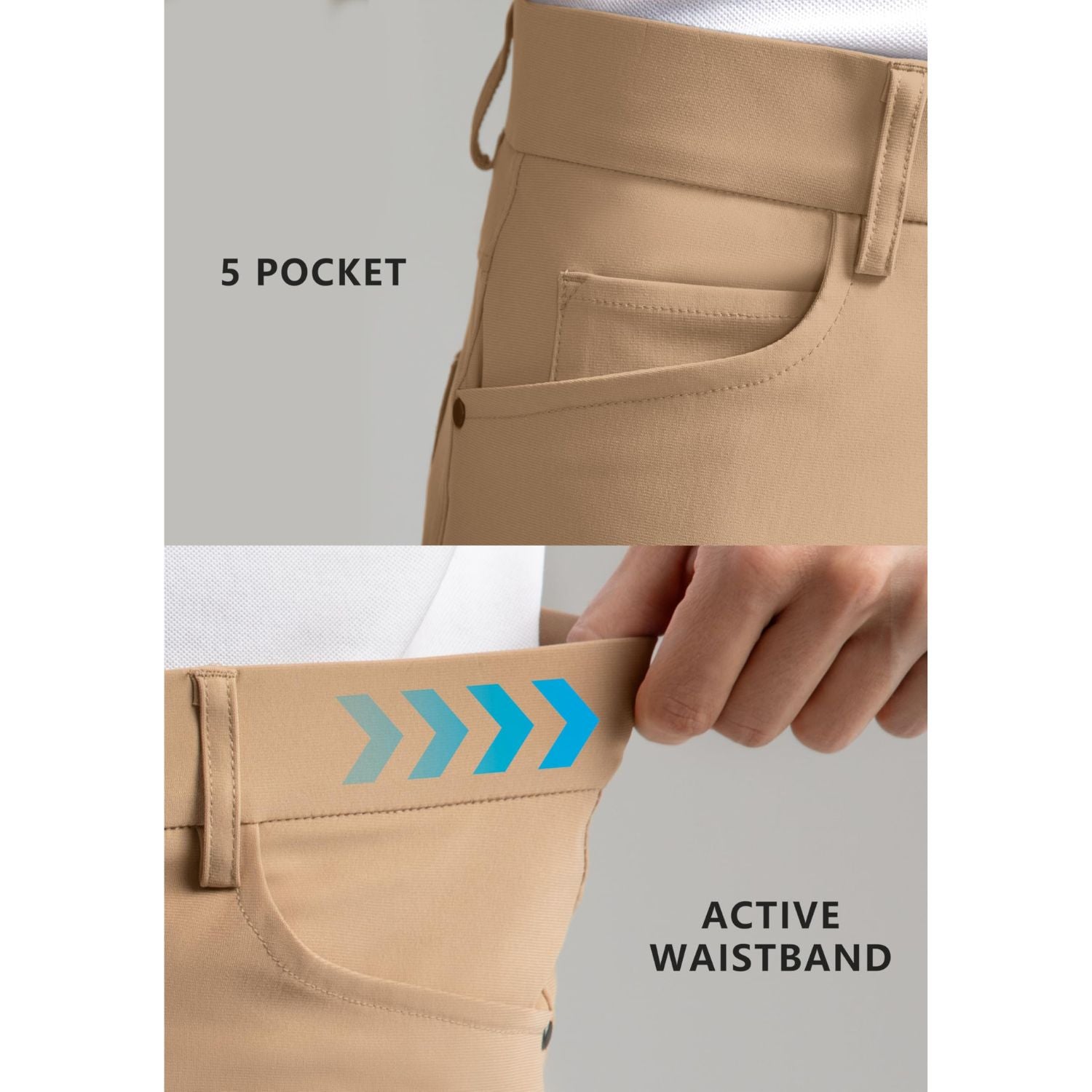 Hisdern Flex 503 Men's Golf Pants Slim Fit Khaki Stretch for Business Casual