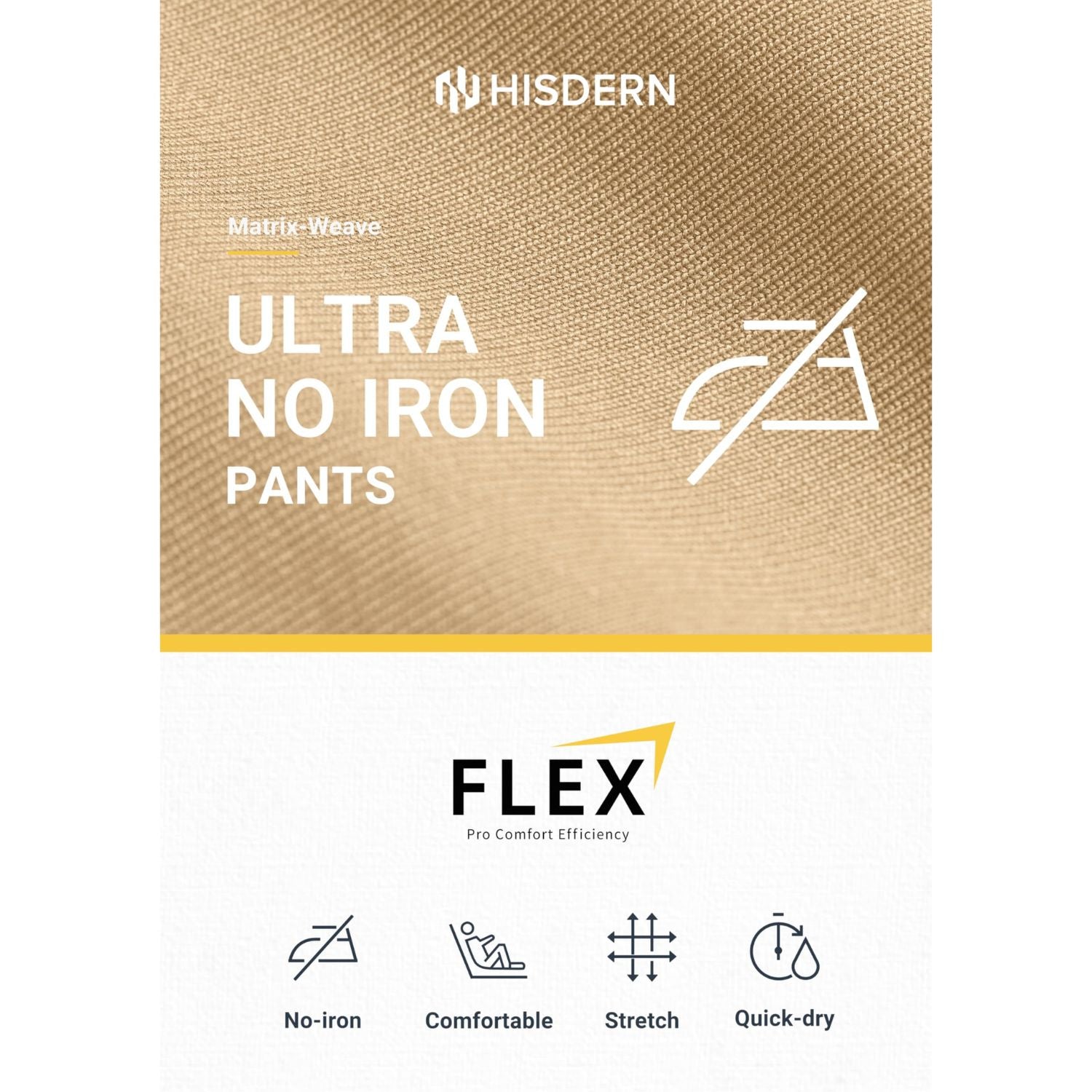 Hisdern Flex 503 Men's Golf Pants Slim Fit Khaki Stretch for Business Casual