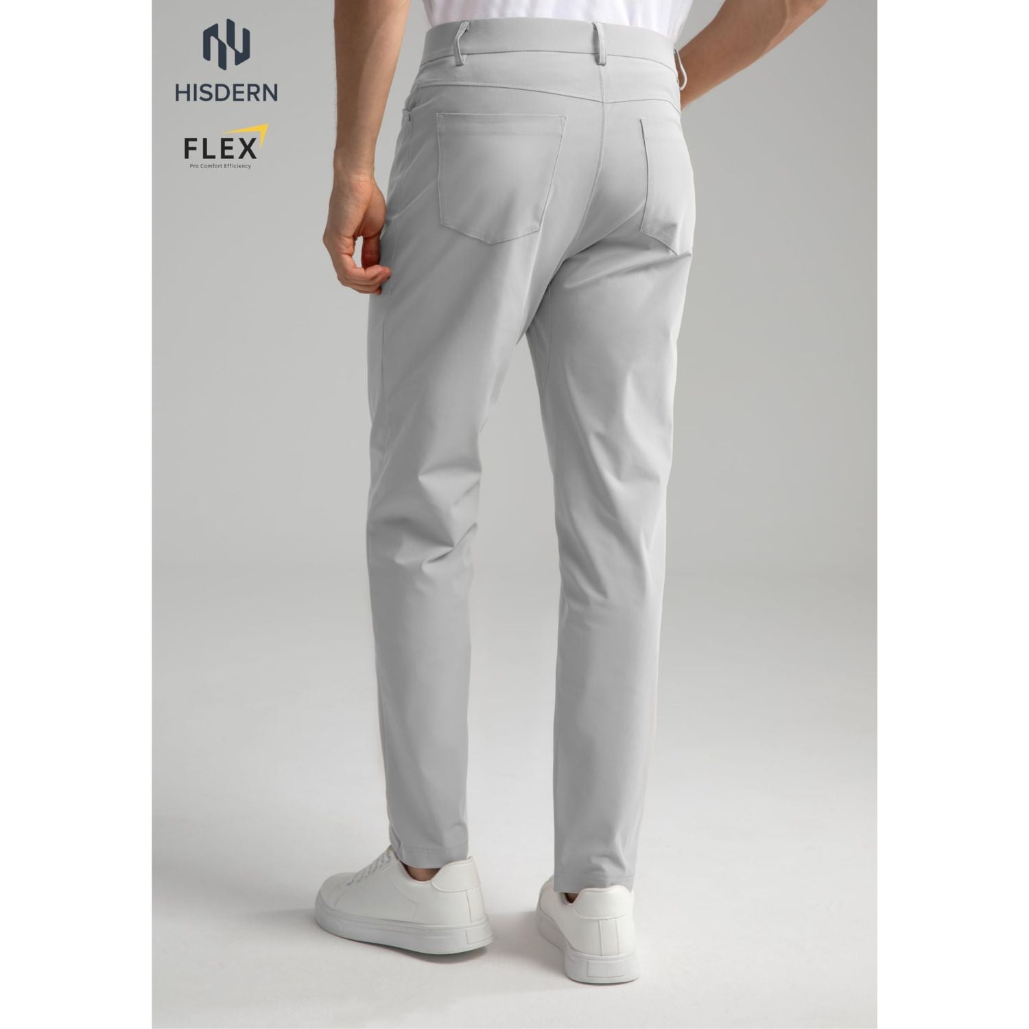 Hisdern Flex 503 Men's Golf Pants Slim Fit Sliver Gray Stretch for Business Casual