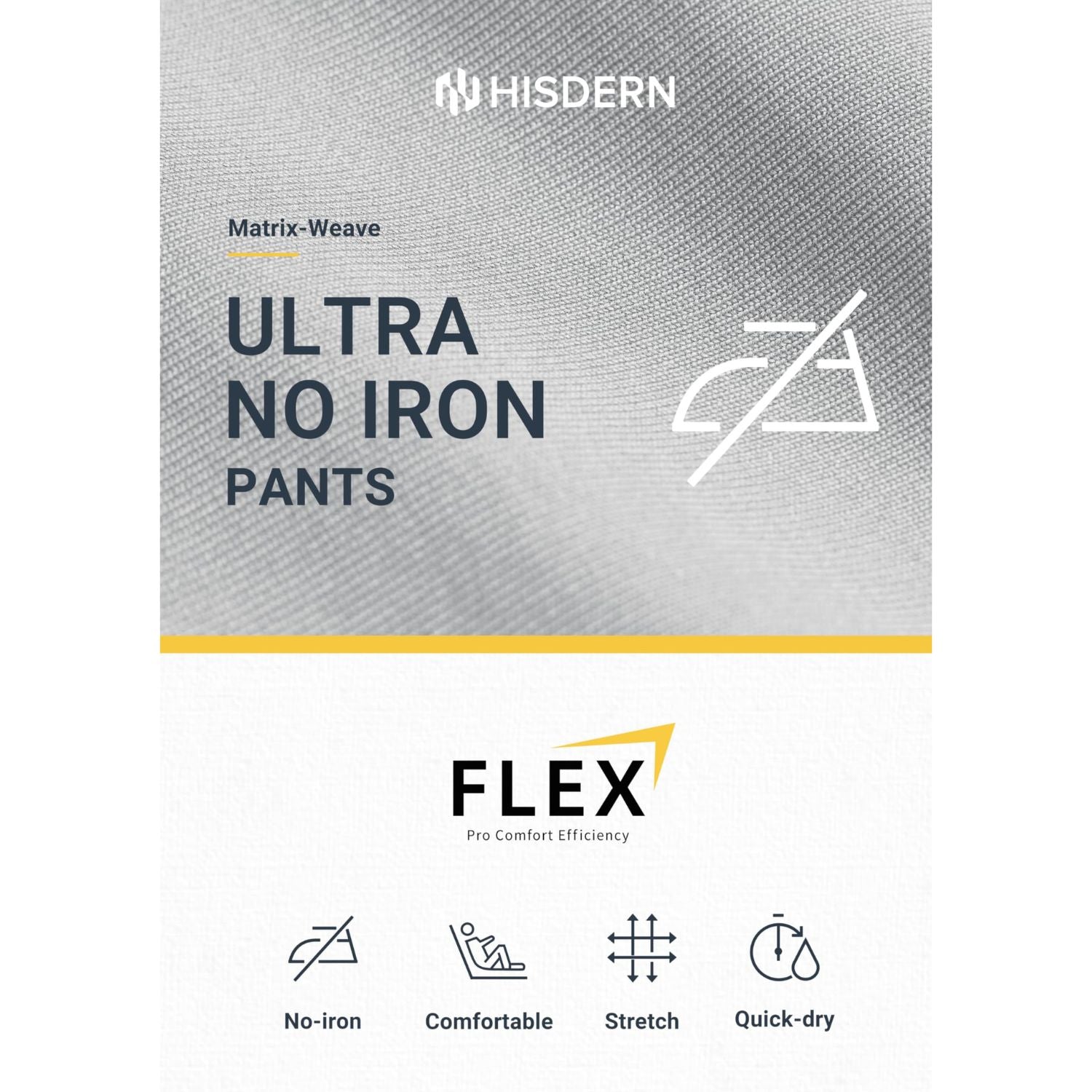 Hisdern Flex 503 Men's Golf Pants Slim Fit Sliver Gray Stretch for Business Casual