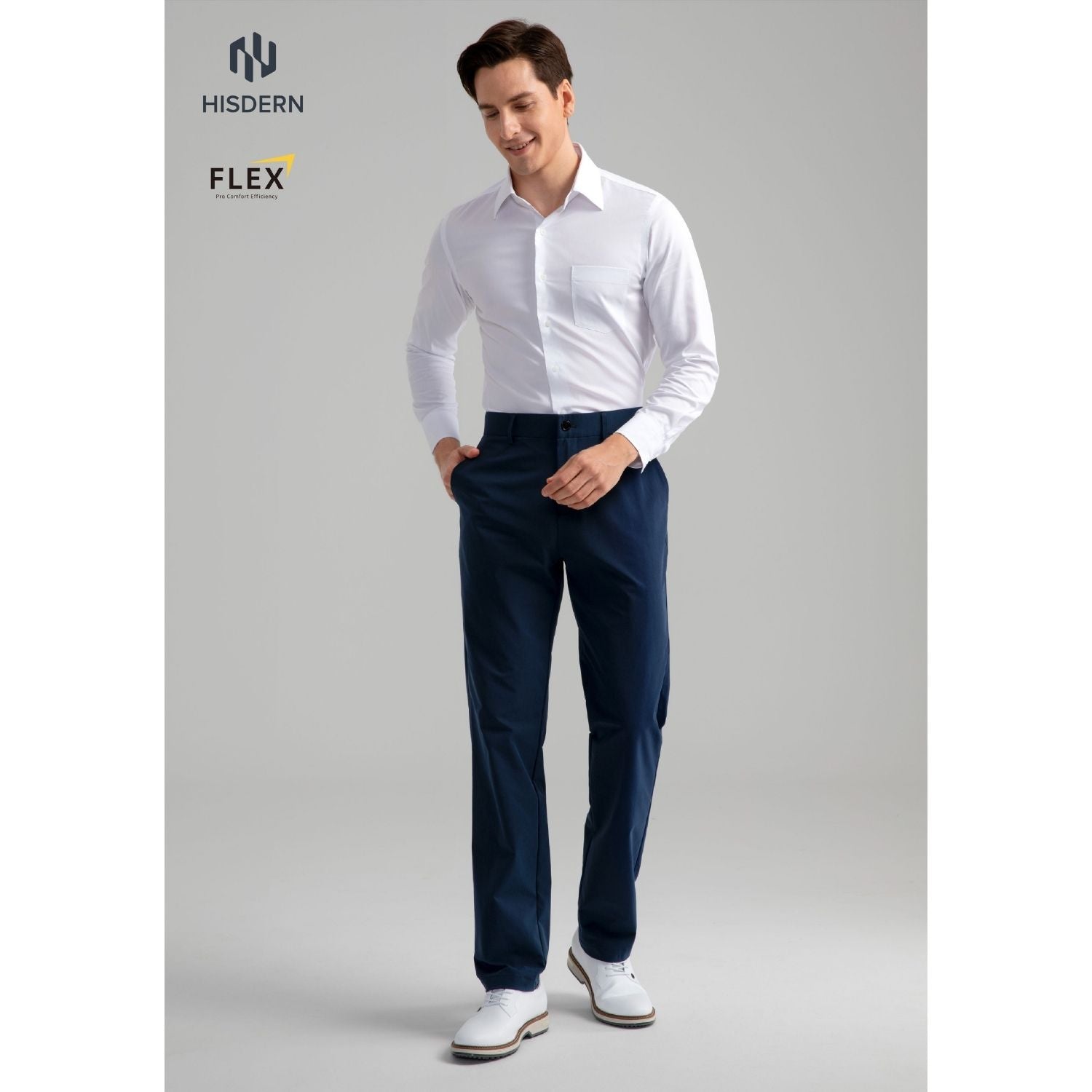 Hisdern Flex 301 Men's Stretch Dress Pants Navy Blue Classic Fit Casual Pants for All-Day Comfort