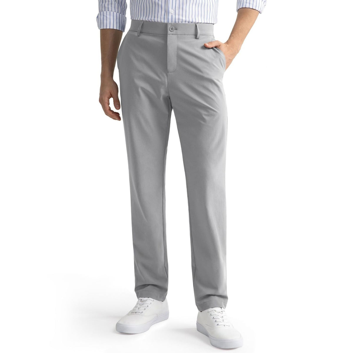 Hisdern Flex 301 Men's Stretch Dress Pants Light Gray Classic Fit Casual Pants for All-Day Comfort