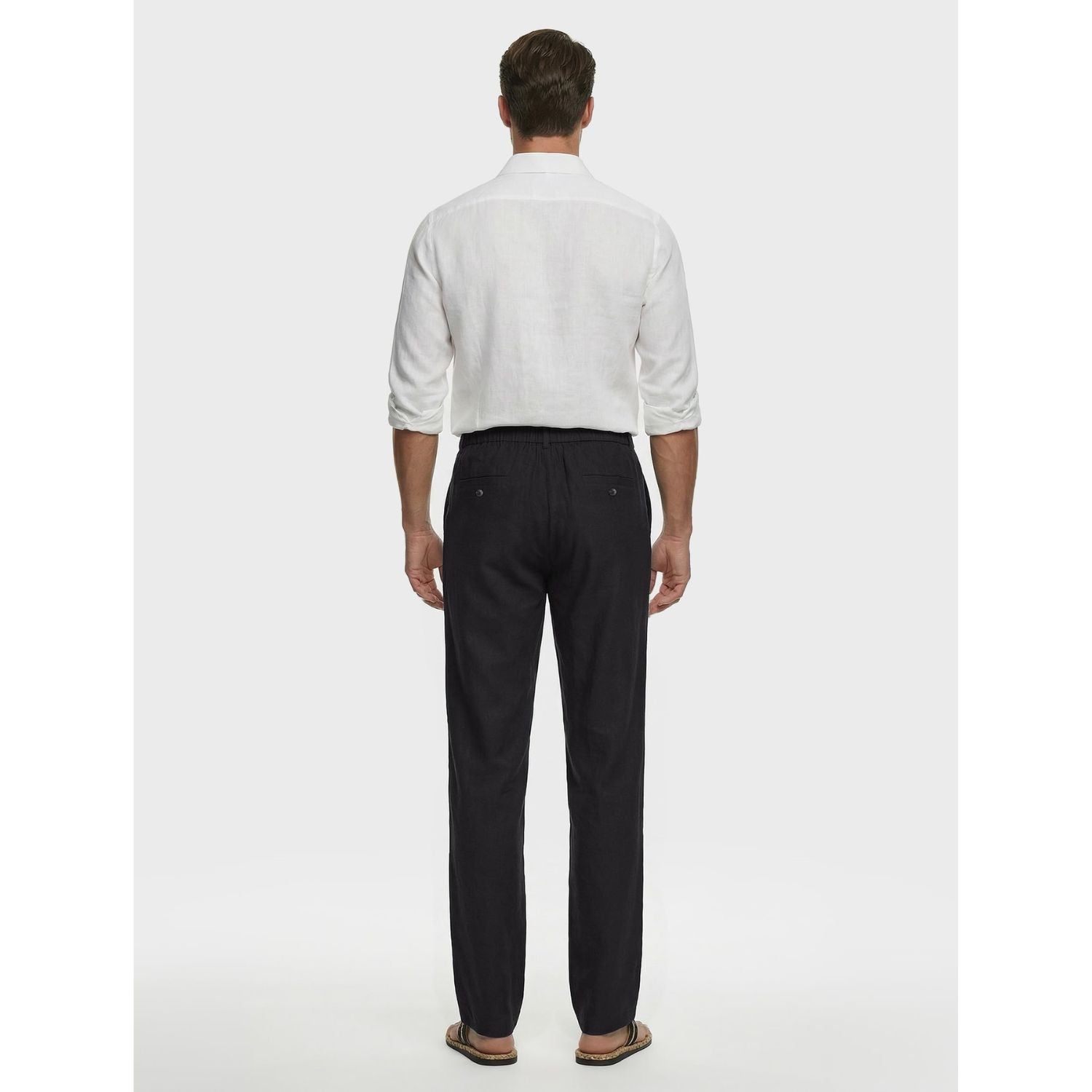 Hisdern Men's Breathable Black Linen Trousers Lightweight Summer Casual Pants