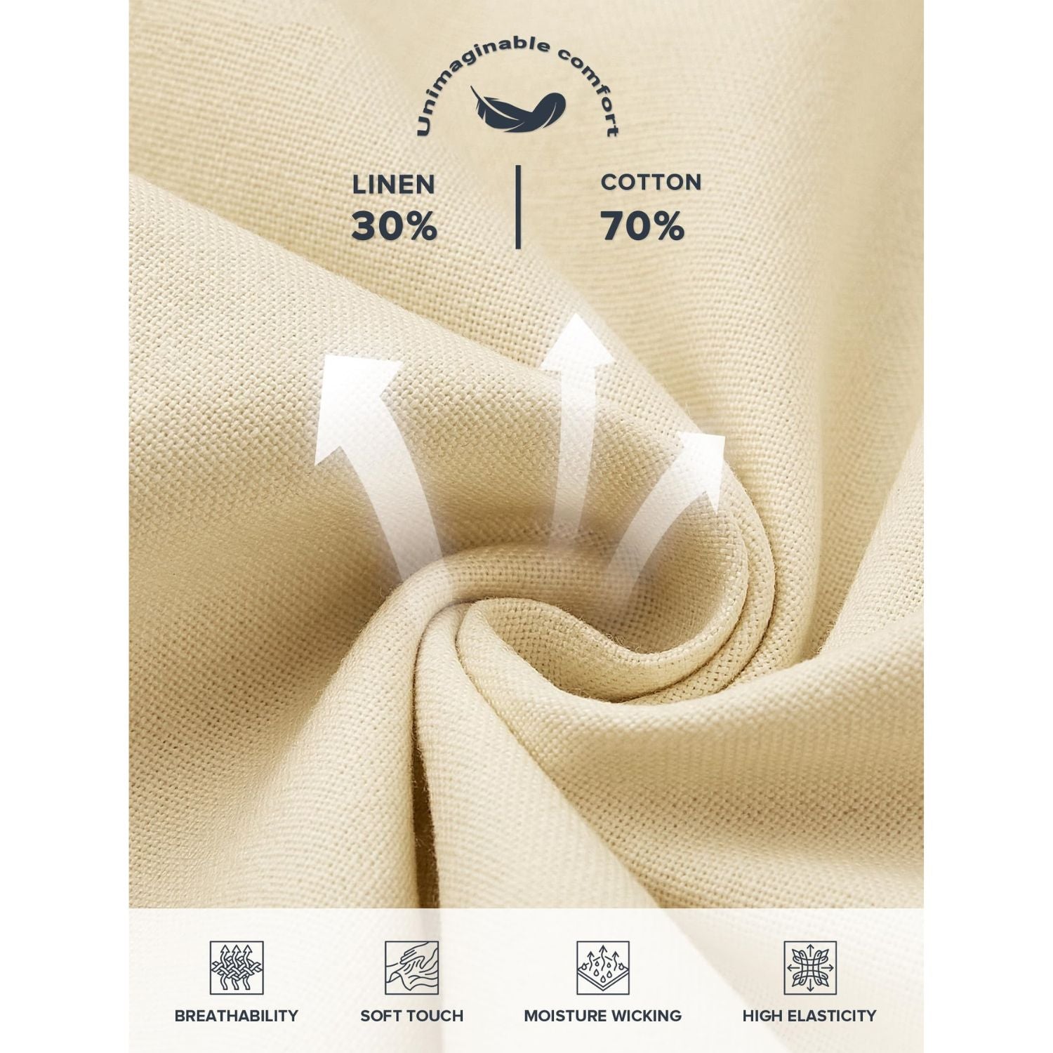 Hisdern Men's Breathable Khaki Linen Trousers Lightweight Summer Casual Pants
