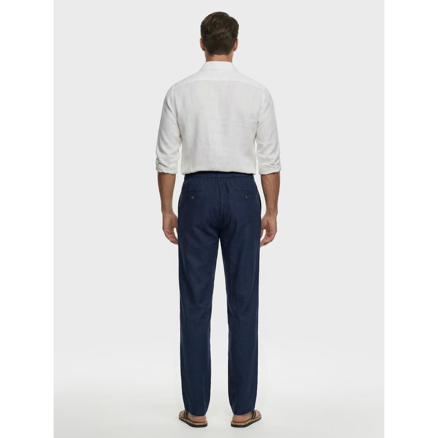 Hisdern Men's Breathable Navy Blue Linen Trousers Lightweight Summer Casual Pants