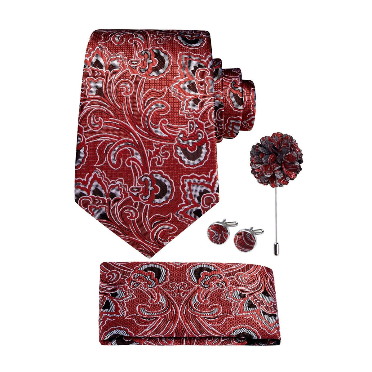 Hisdern Men's Paisley 4-Piece Tie Set in Bright Red for Weddings & Formal Wear