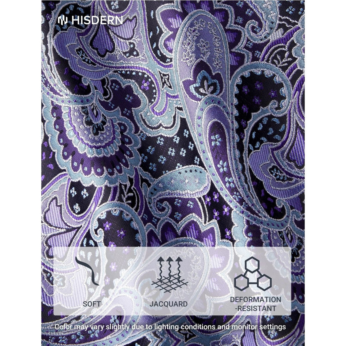 Hisdern Men's Paisley 4-Piece Tie Set in Purple ice Blue for Weddings & Formal Wear
