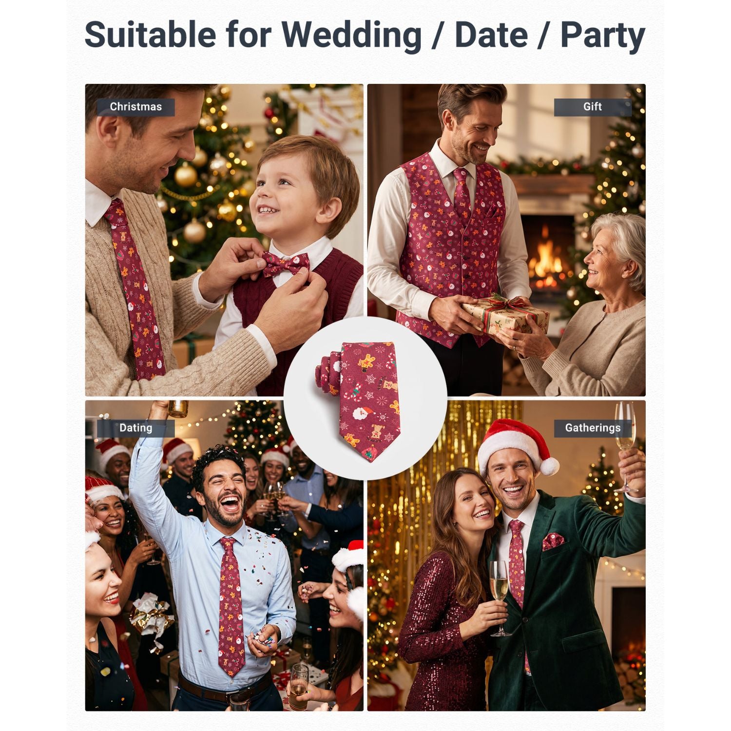 Hisdern Christmas Tie Set Red Candy Holiday Party Accessories
