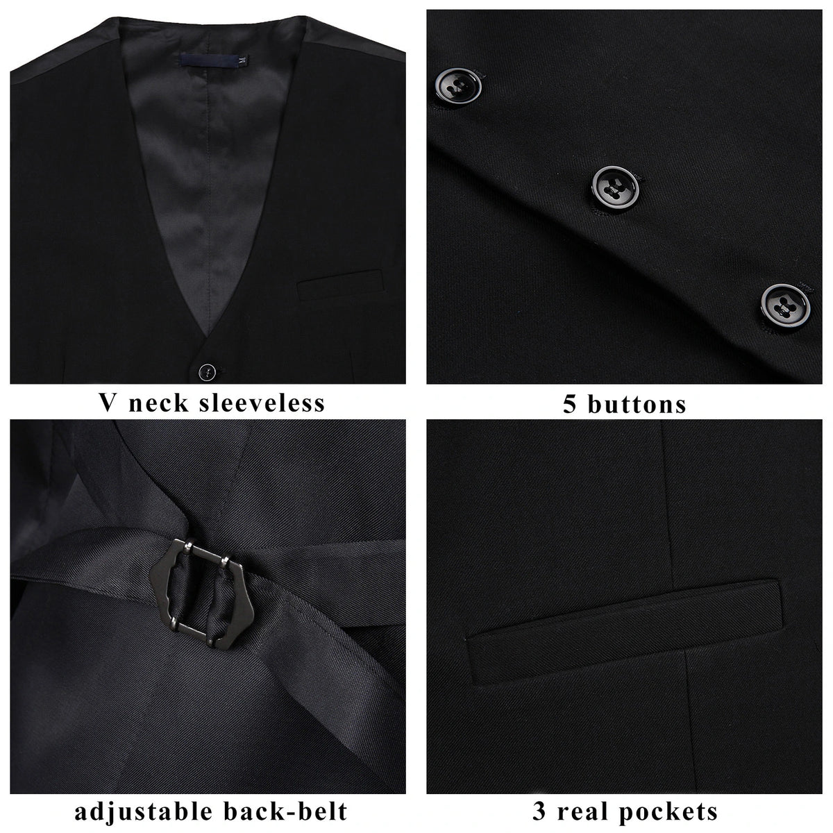 Hisdern Black Satin Vest and Floral Accessory Set