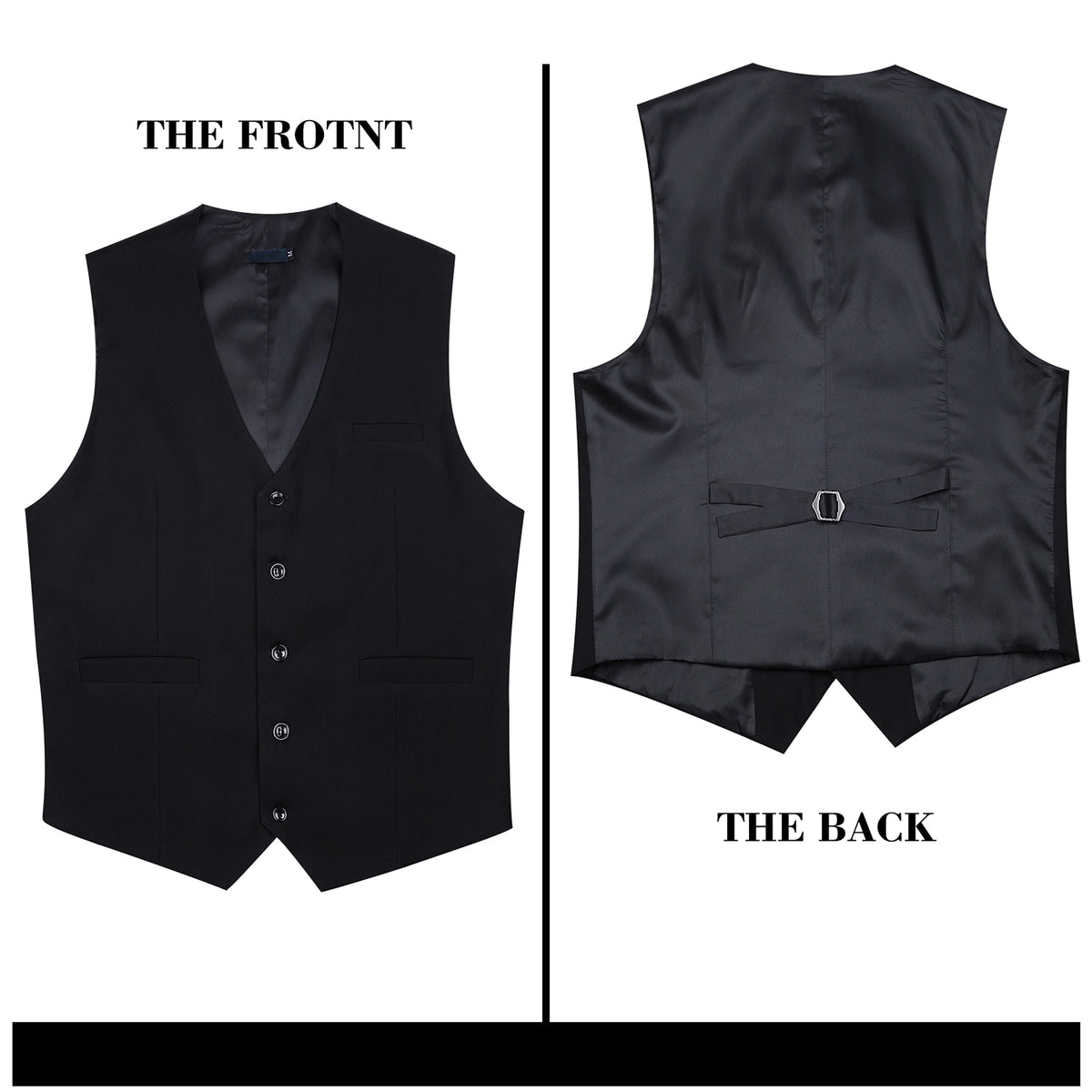 Hisdern Black Satin Vest and Floral Accessory Set