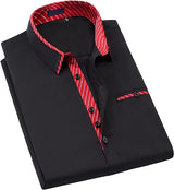 Men's Black Dress Shirt with Contrast Red Cuff - Z-BLACK RED/STRIPE