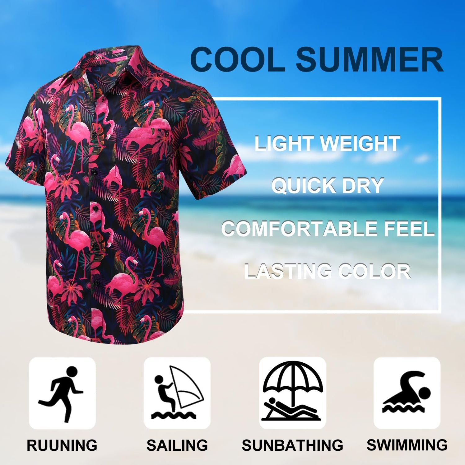 Yellow Black Flamingo Button Up Hawaiian Shirt For Summer Vacation