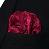 Paisley Floral Suspender Pre-Tied Bow Tie Handkerchief - A14 - RED 