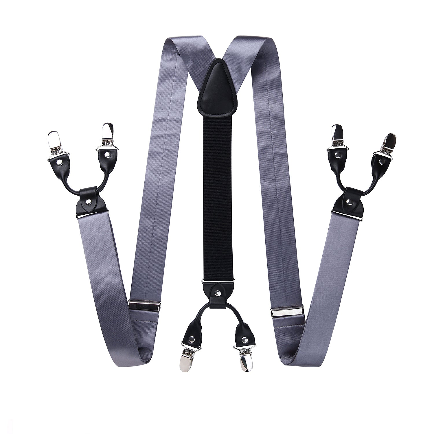 Solid Suspender Pre-Tied Bow Tie Handkerchief - A10-GREY