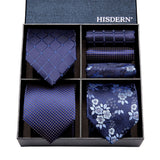 3PCS XL Tie & Pocket Square Set - A2-NAVY BLUE