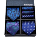 3PCS XL Tie & Pocket Square Set - A5-BLUE