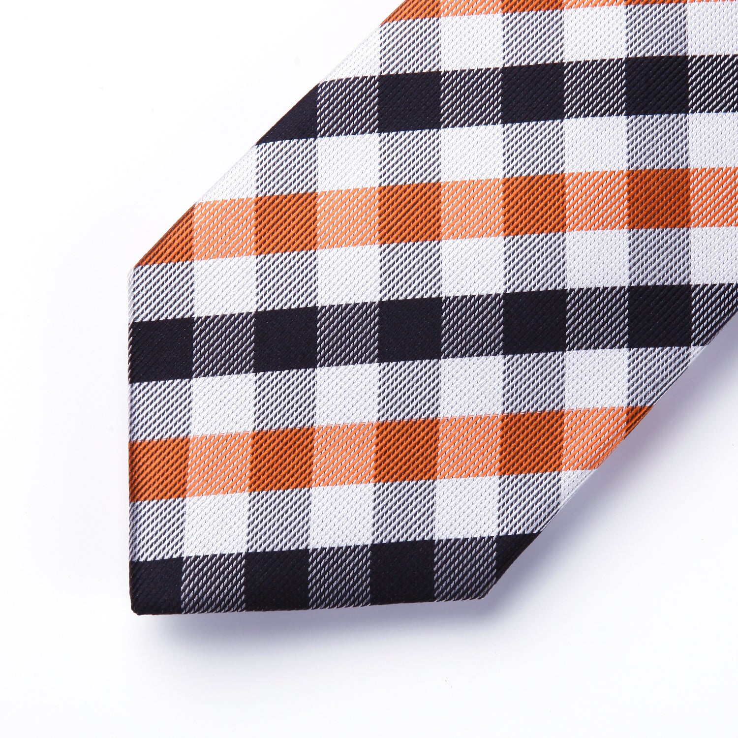 Plaid Tie Handkerchief Set - B-ORANGE/BLACK/WHITE