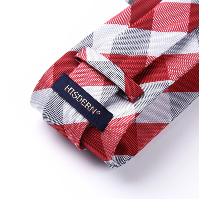 Plaid Tie Handkerchief Set - A-RED/WHITE 