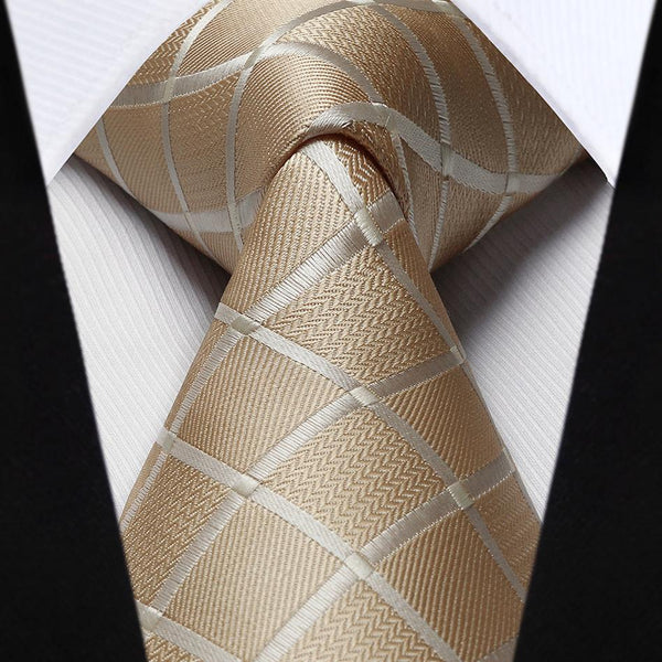 Plaid Tie Handkerchief Set - A8-CHAMPAGNE