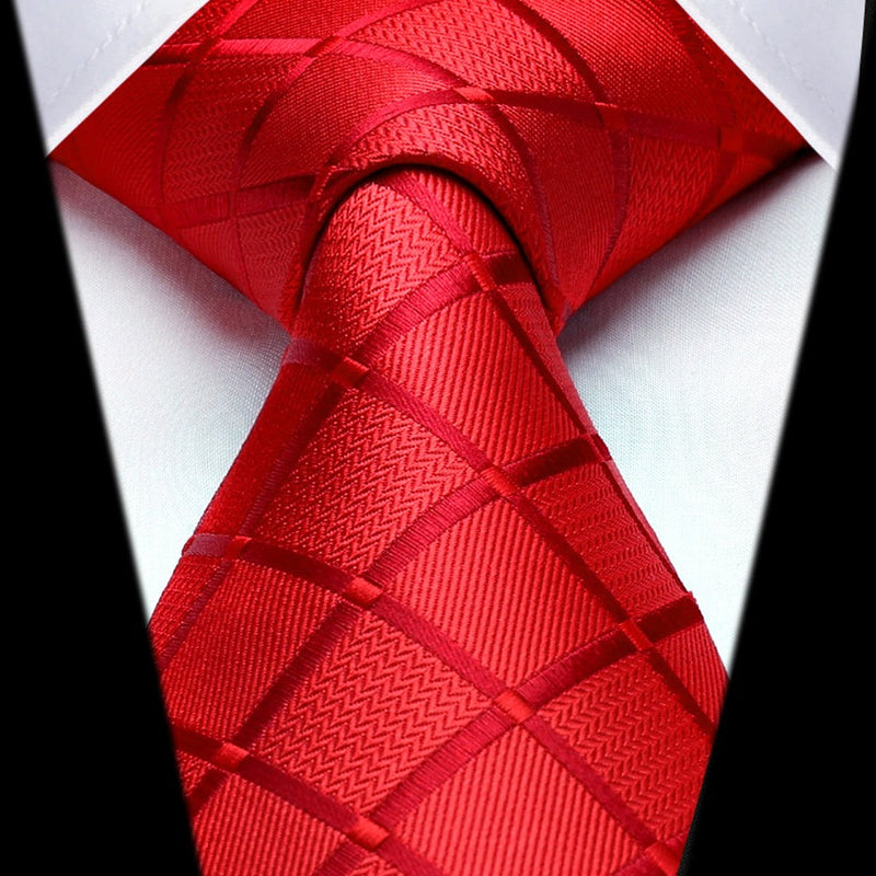 Men's Plaid Tie Handkerchief Set - LIGHT RED