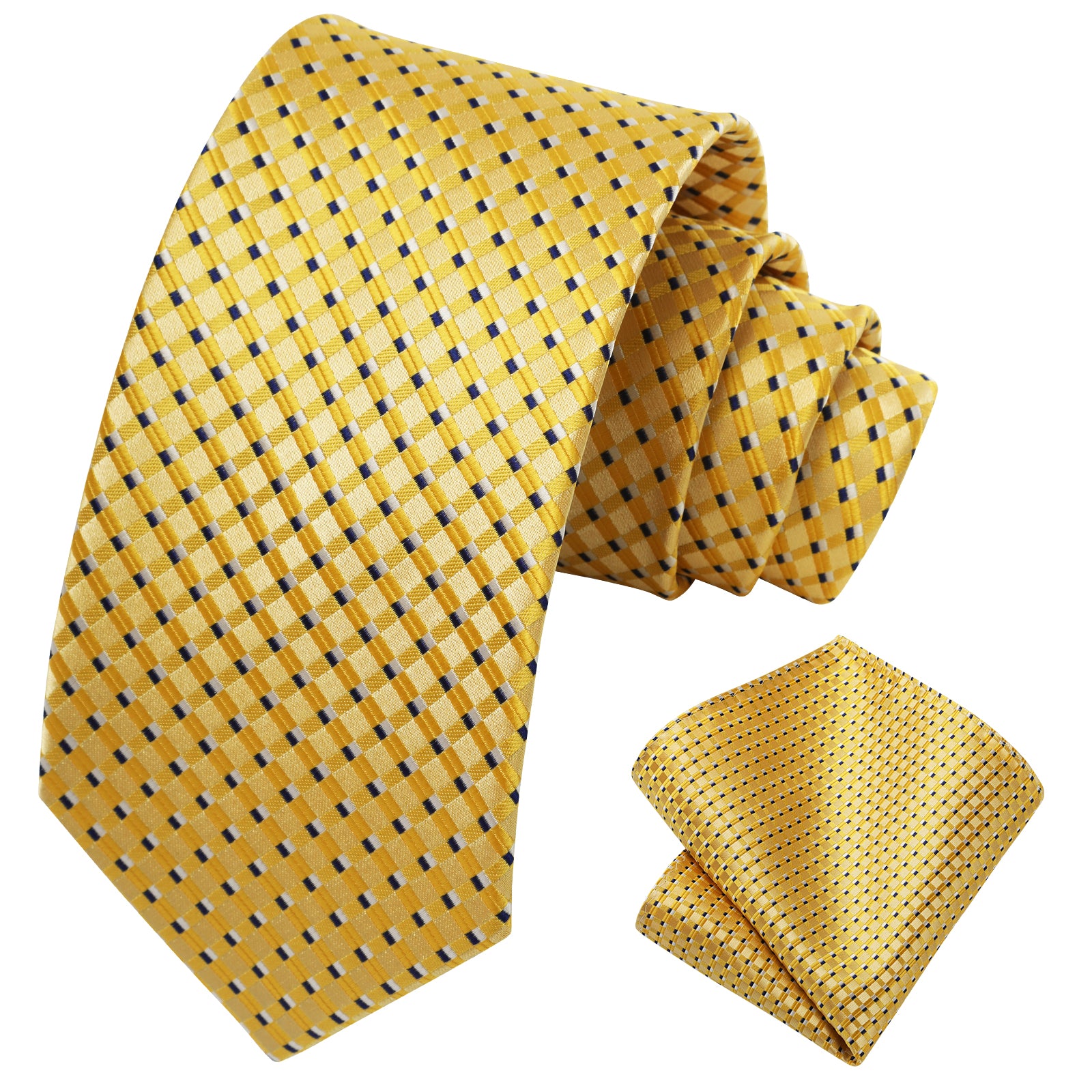 Plaid Tie Handkerchief Set - YELLOW