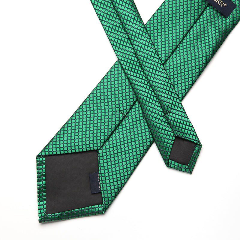 Houndstooth Tie Handkerchief Set - B-GREEN 