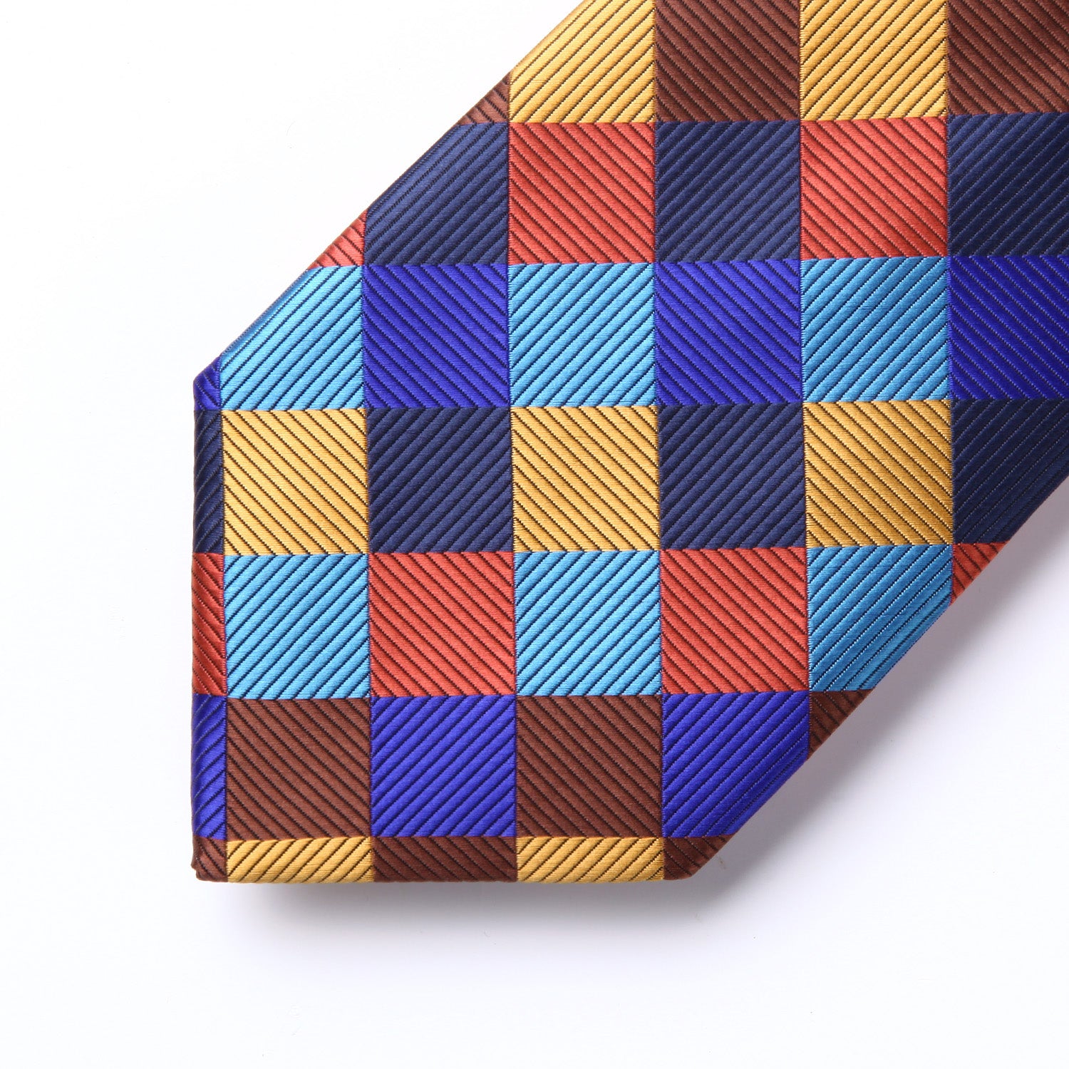 Plaid Tie Handkerchief Set - ORANGE/BLUE/BROWN