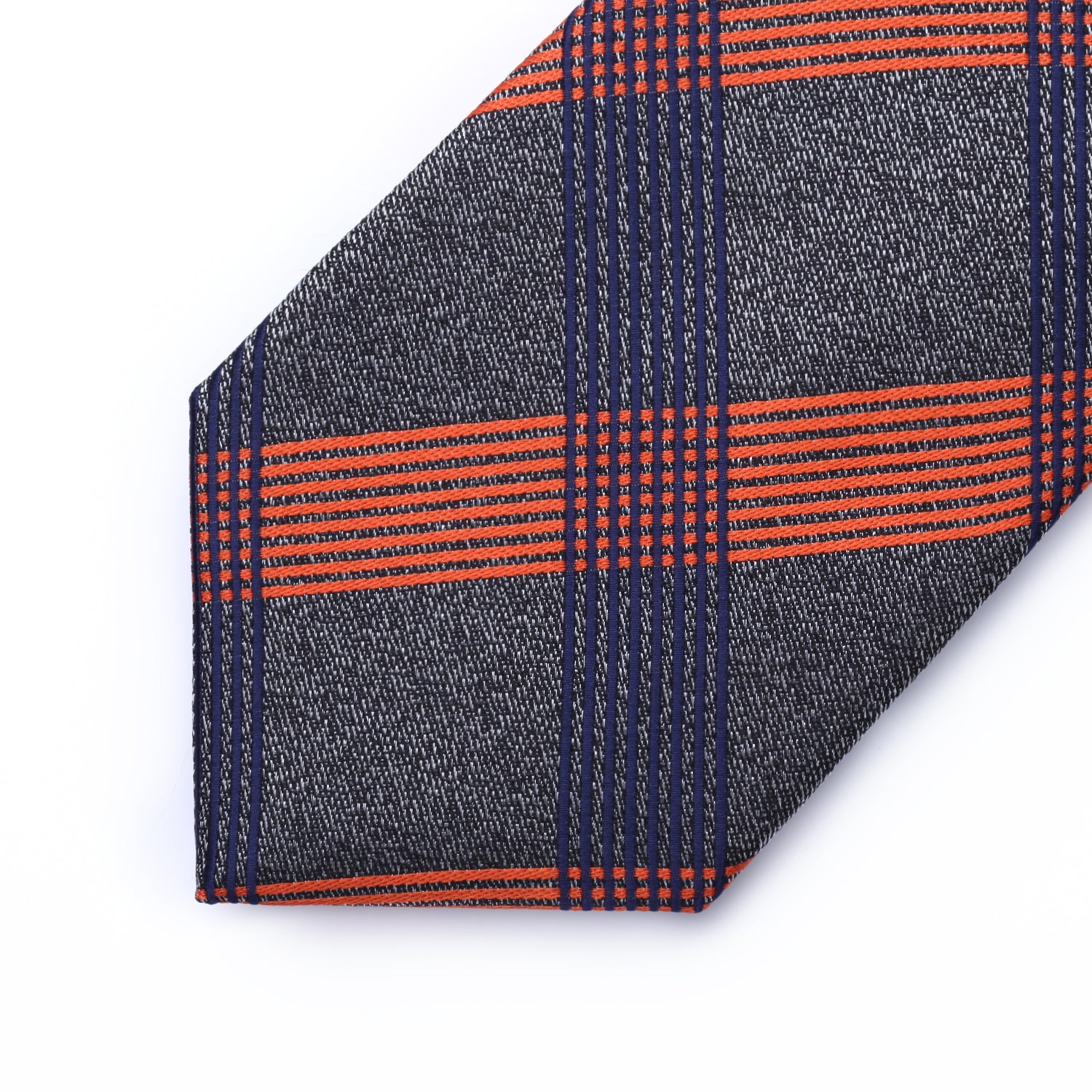Plaid Tie Handkerchief Set - D-GRAY/ORANGE