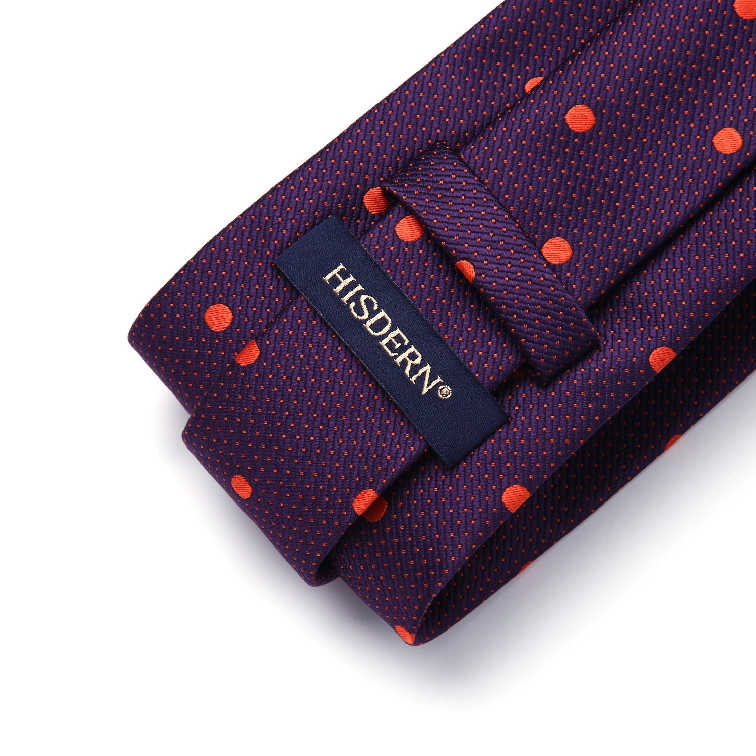 Polka Dot Tie Handkerchief Set - D-PURPLE/ORANGE