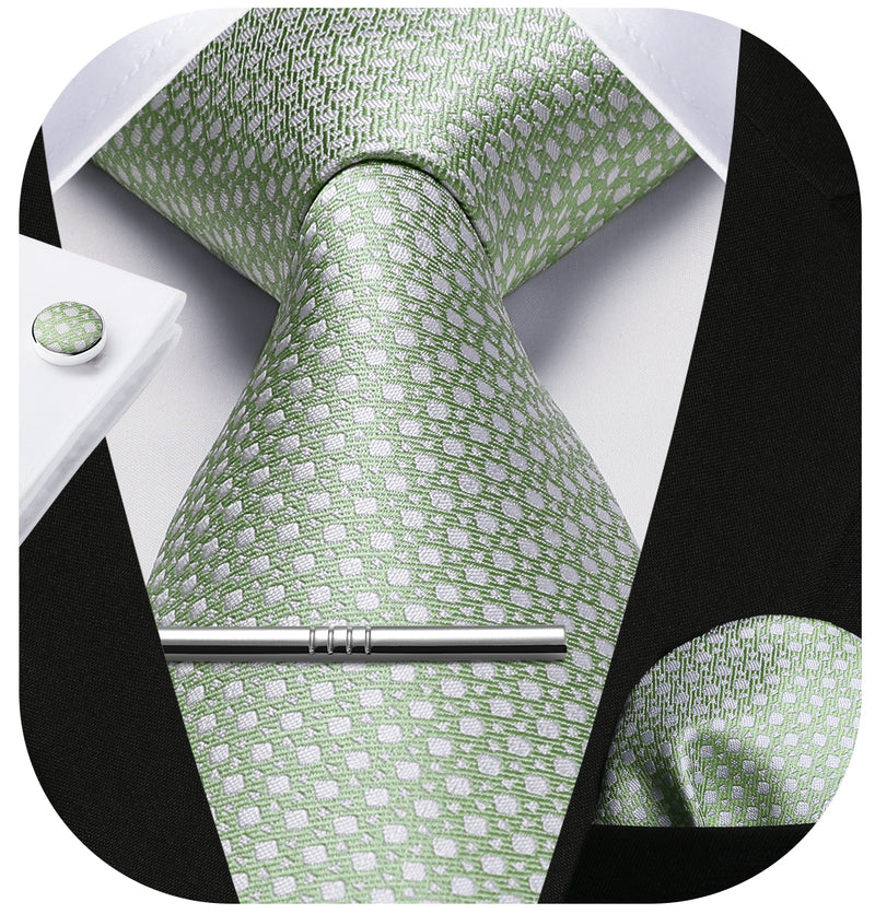 Houndstooth Tie Handkerchief Cufflinks - 01-SAGE GREEN 