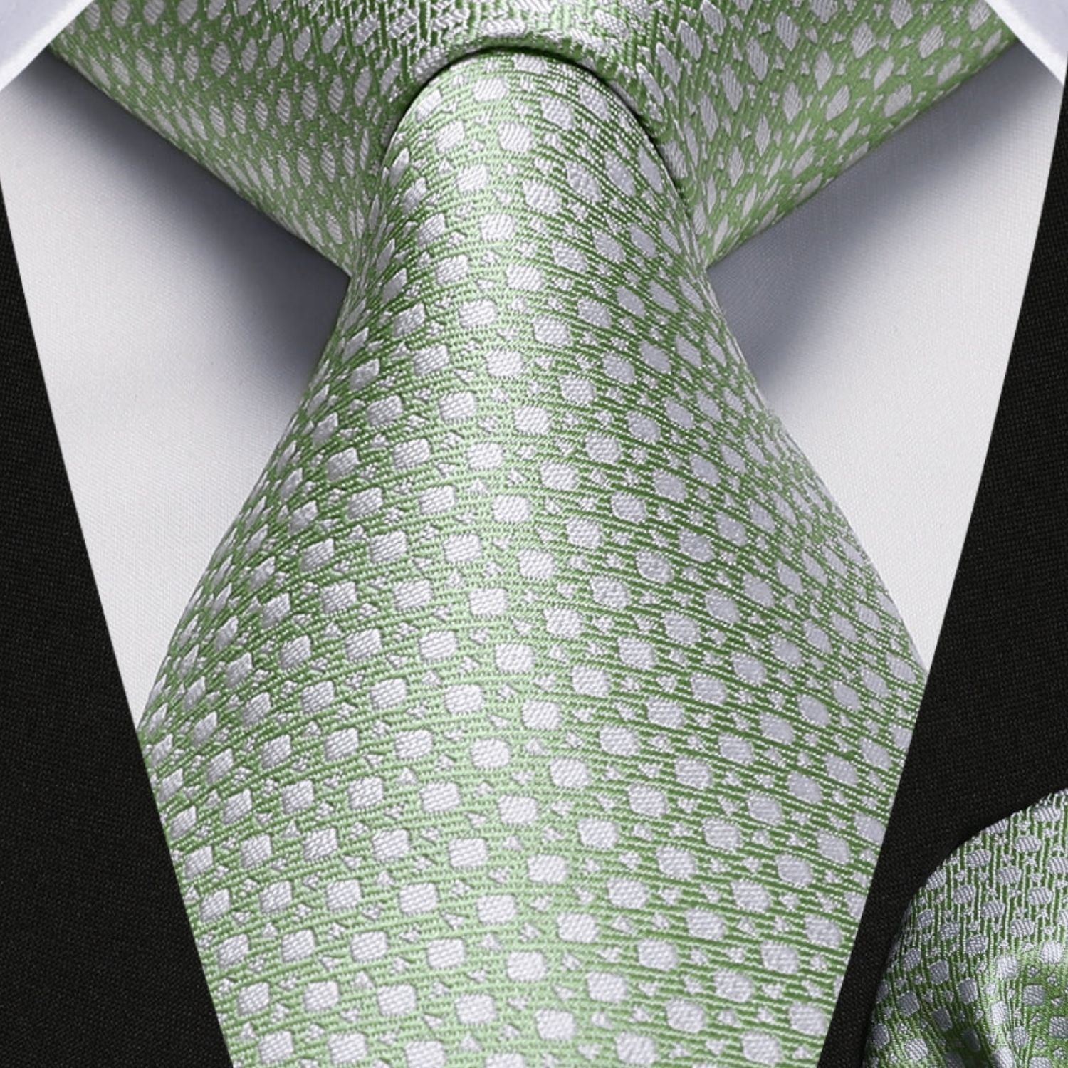 Houndstooth Tie Handkerchief Set - 02-SAGE GREEN