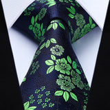 Floral 3.4 Tie Handkerchief Set - 10-GREEN/NAVY BLUE