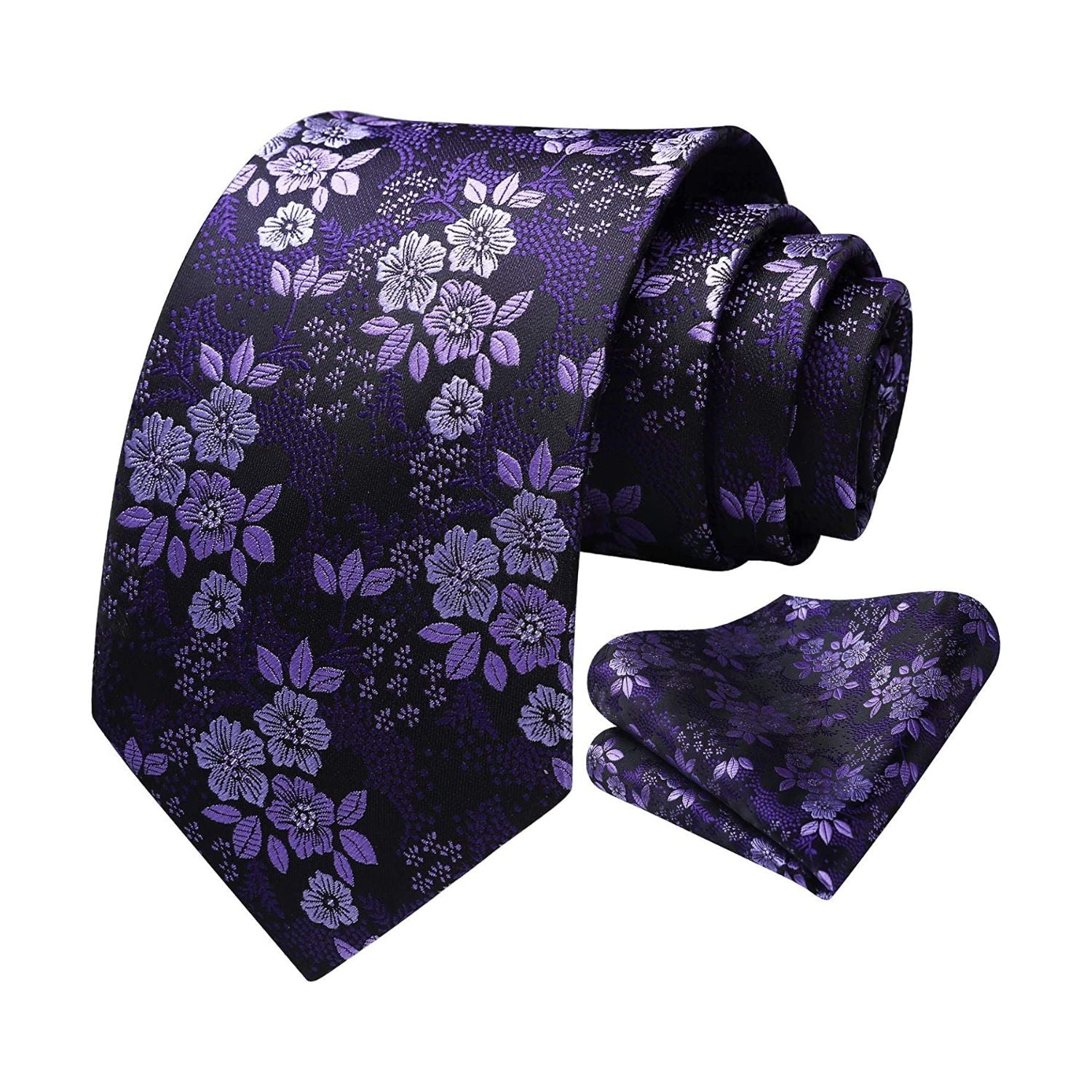 Floral Tie Handkerchief Set - 03-PURPLE