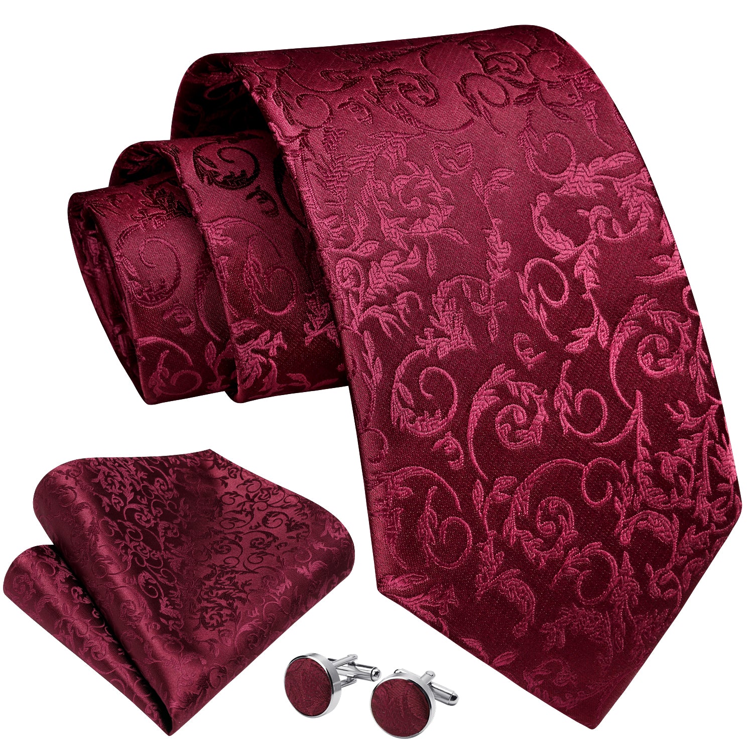 Paisley Tie Handkerchief Cufflinks - H3-BURGUNDY