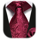 Floral Tie Handkerchief - BURGUNDY