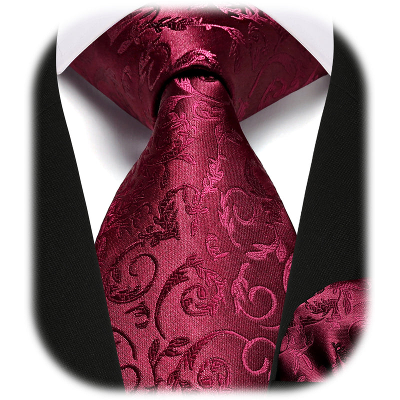 Floral Tie Handkerchief - BURGUNDY