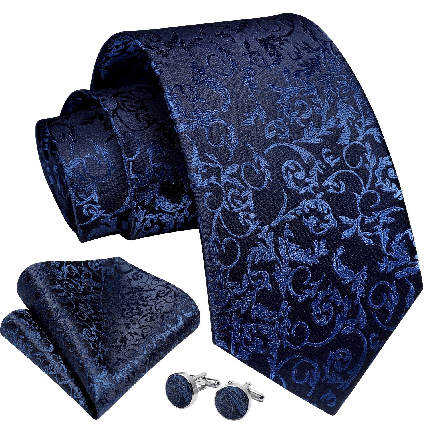 Paisley Tie Handkerchief Cufflinks - E2-NAVY BLUE