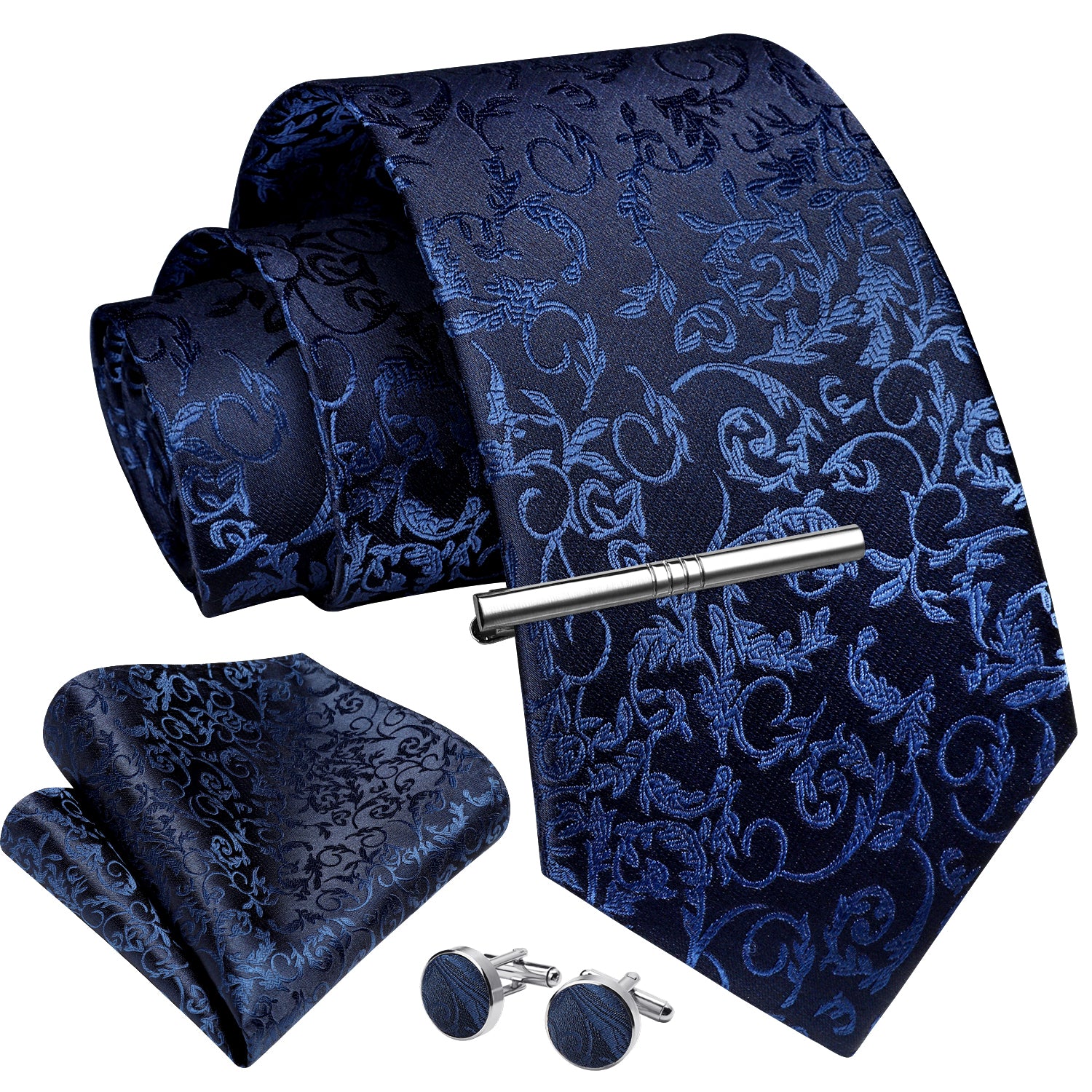 Paisley Tie Handkerchief Cufflinks Clip - C5-NAVY BLUE