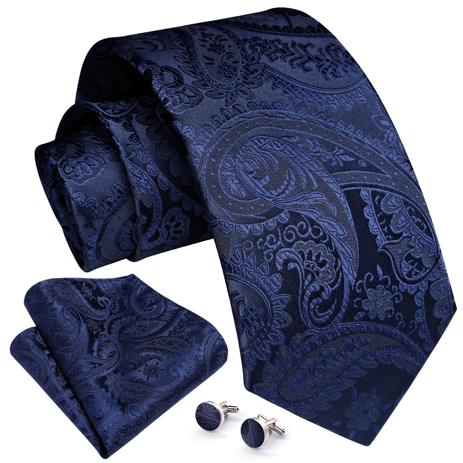 Paisley Tie Handkerchief Cufflinks - NAVY BLUE-2