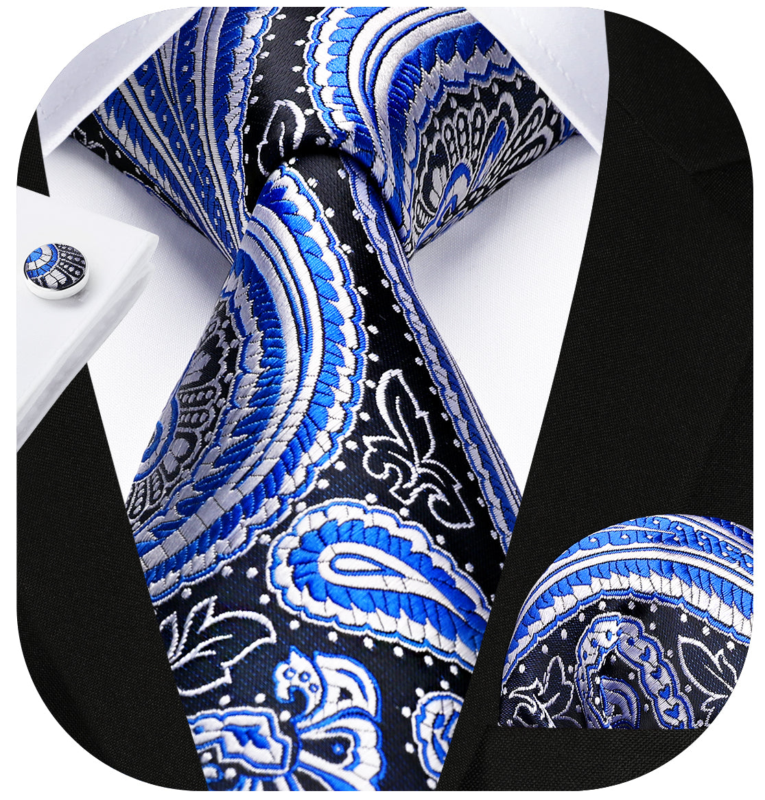 Paisley Tie Handkerchief Cufflinks - BLUE-5