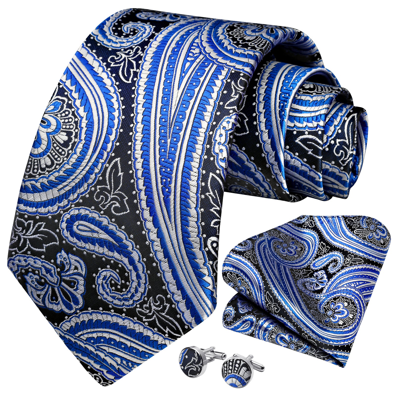 Paisley Tie Handkerchief Cufflinks - BLUE-5
